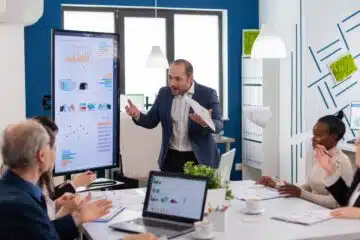 Angry mad boss shouting and having conflict with employee