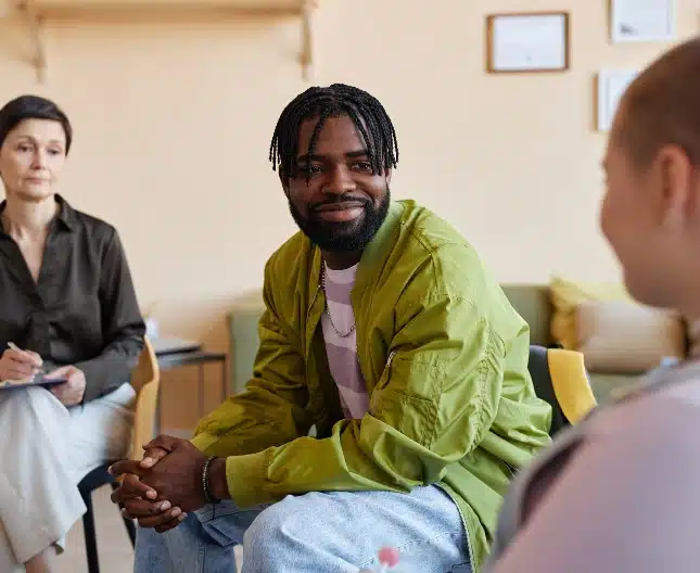 People talking to each other at psychotherapy session