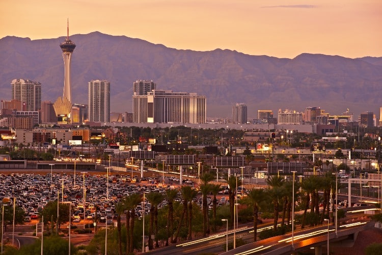 Las Vegas skyline at sunset