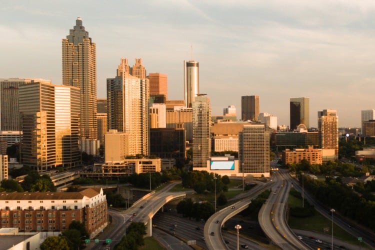 Downtown Atlanta looking from a birds-eye aerial view