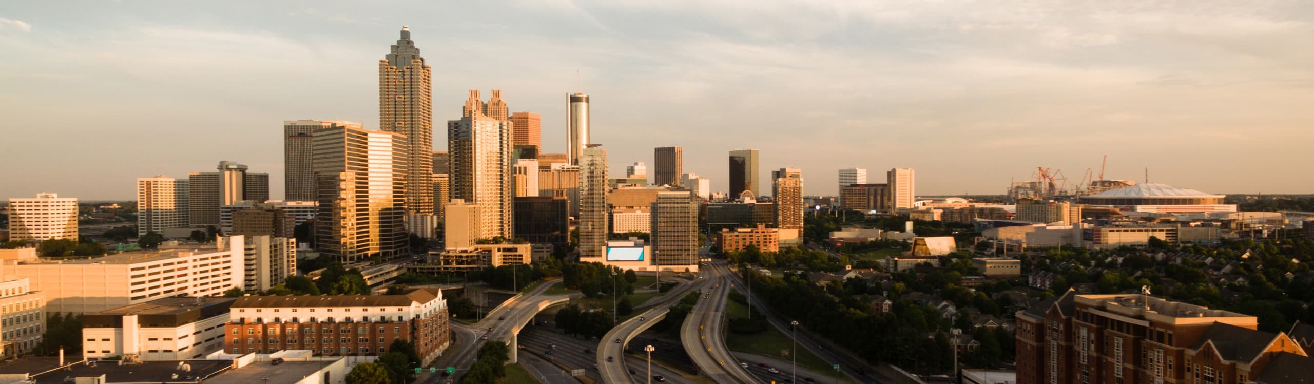 Downtown Atlanta looking from a birds-eye aerial view