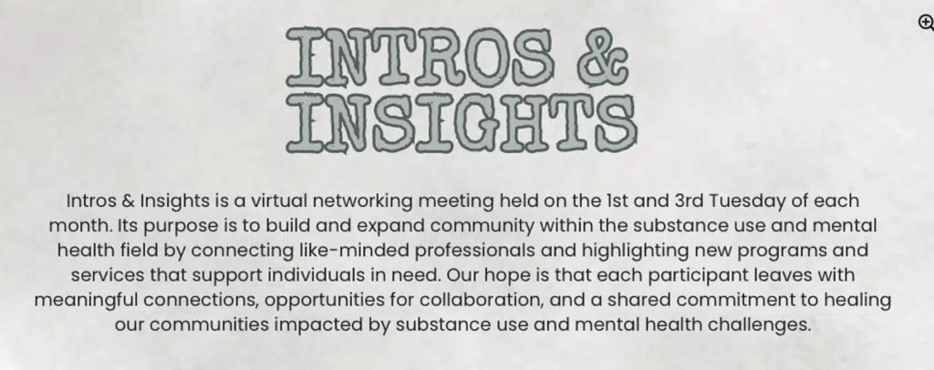 Intros & Insights virtual networking event for mental health professionals.