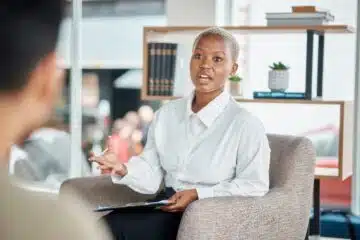 person talkign to therapist