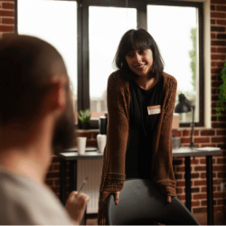 woman sharing in a group therapy session